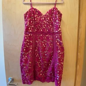 Lulu’s Adorable Fuchsia Lace Cut Out Dress